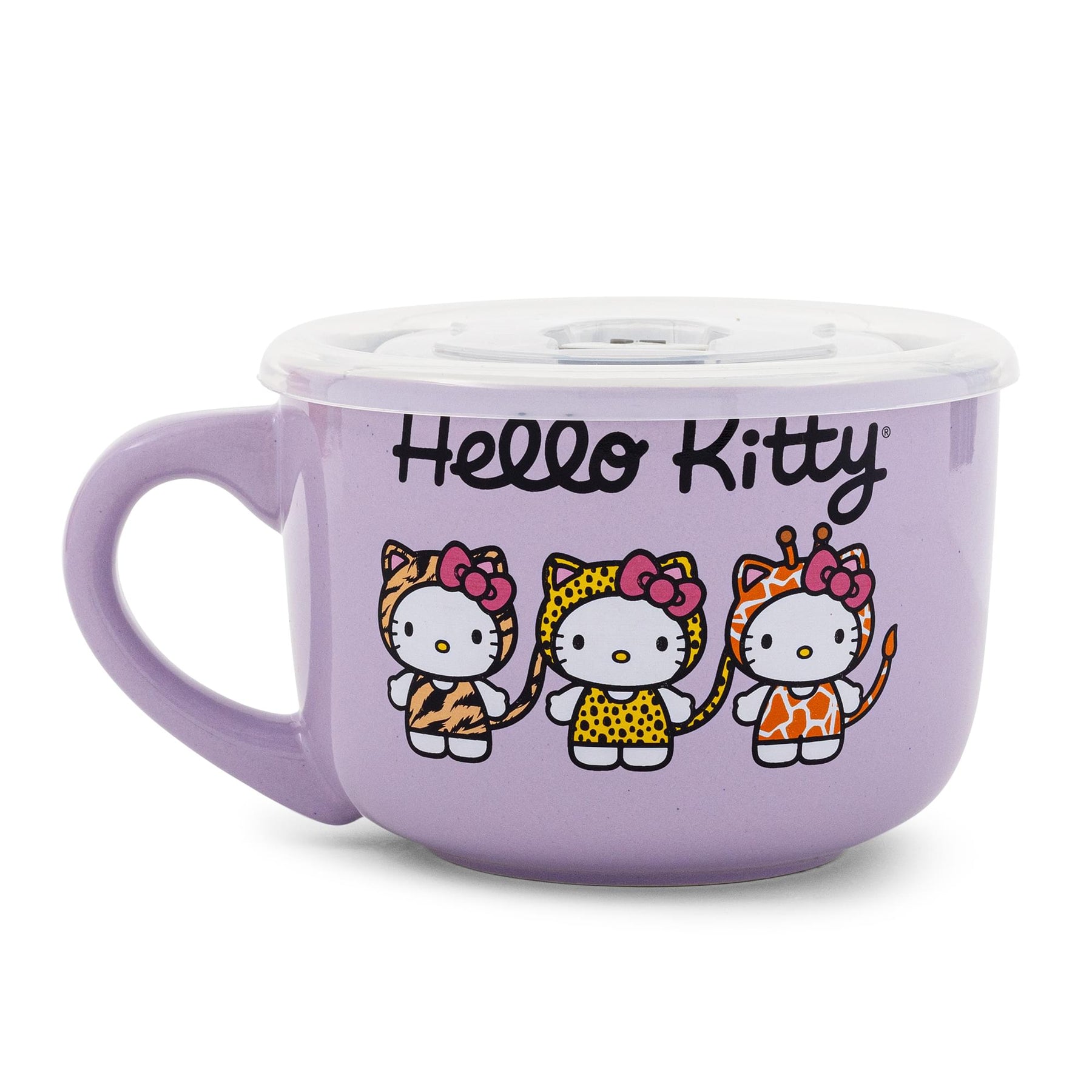 Sanrio Hello Kitty Jungle Animals 24-Ounce Ceramic Soup Mug With Vented Lid