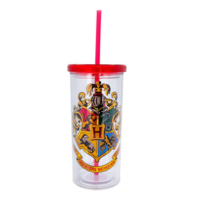 Harry Potter Hogwarts Crest Plastic Carnival Cup With Lid and Straw | 20 Ounces