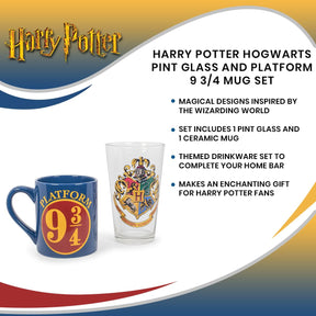 Harry Potter Hogwarts Pint Glass And Platform 9 3/4 Mug Set