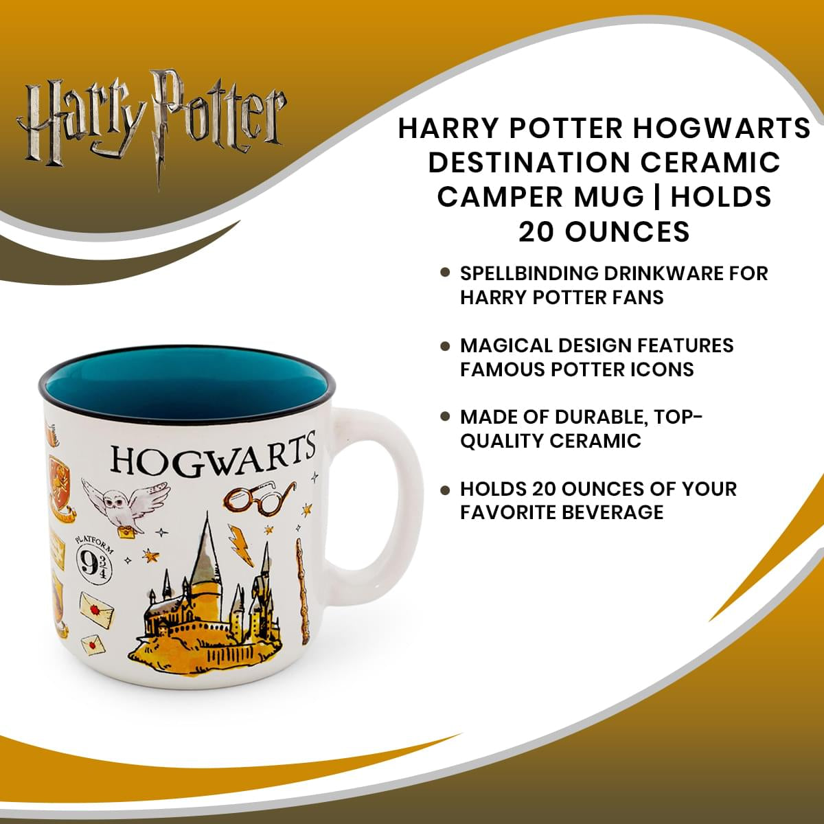 Harry Potter Hogwarts All Over Icons Destination Ceramic Camper Mug | Holds 20 Ounces