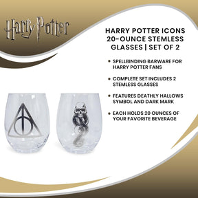 Harry Potter Icons 20-Ounce Stemless Glasses | Set of 2