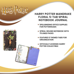 Harry Potter Mandrake Floral 5-Tab Spiral Notebook Journal