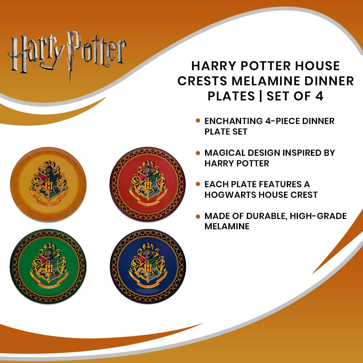 Harry Potter House Crests Melamine Dinner Plates | Set of 4