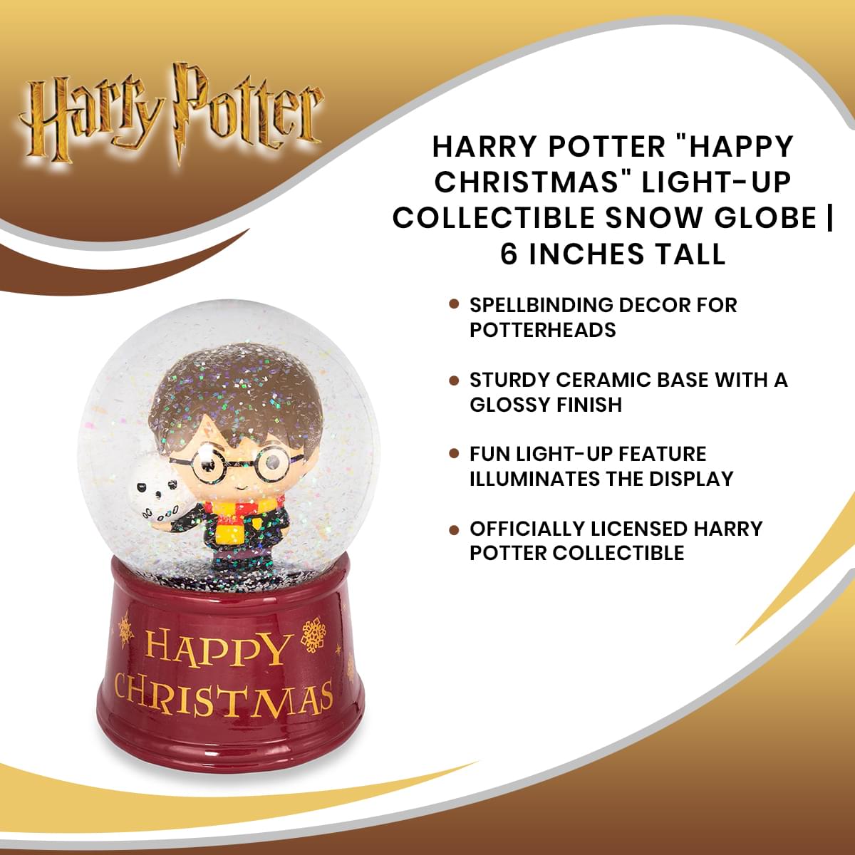 Harry Potter "Happy Christmas" Light-Up Collectible Snow Globe | 6 Inches Tall