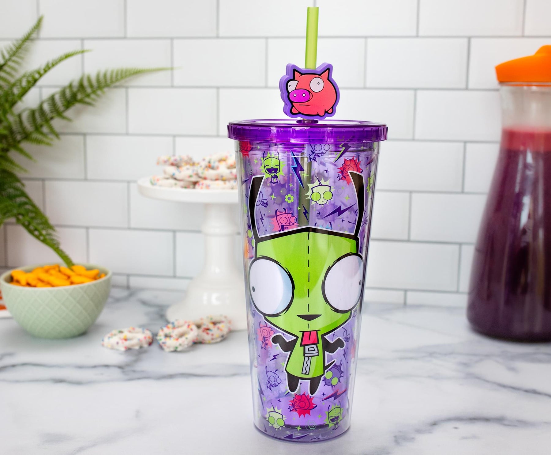 Invader Zim GIR Plastic Carnival Cup With Lid and Straw Topper | Holds 24 Ounces