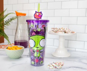 Invader Zim GIR Plastic Carnival Cup With Lid and Straw Topper | Holds 24 Ounces