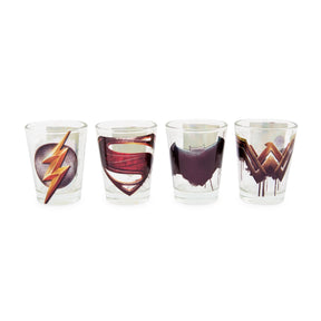 DC Comics Justice League Movie Logos 1.5-Ounce Mini Shot Glasses | Set of 4