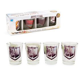 DC Comics Justice League Movie Logos 1.5-Ounce Mini Shot Glasses | Set of 4