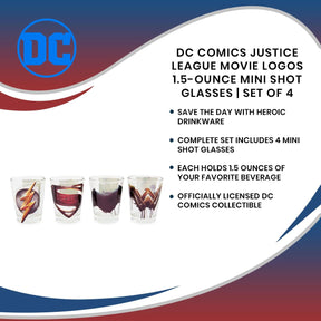 DC Comics Justice League Movie Logos 1.5-Ounce Mini Shot Glasses | Set of 4