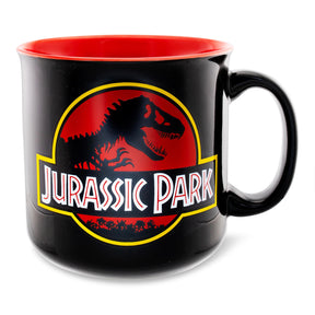 Jurassic Park Classic Logo Black Ceramic Camper Mug | Holds 20 Ounces