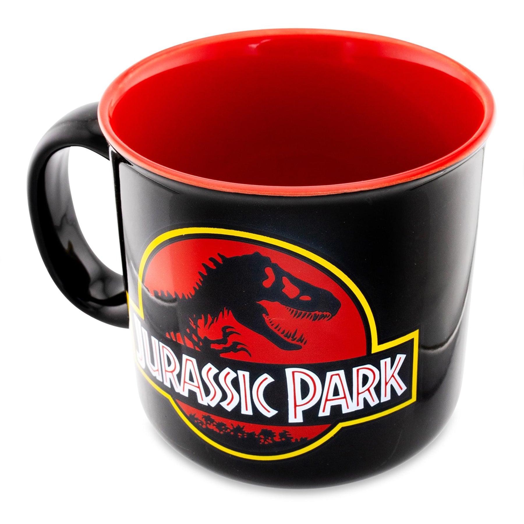 Jurassic Park Classic Logo Black Ceramic Camper Mug | Holds 20 Ounces