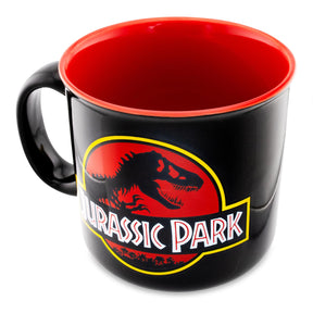 Jurassic Park Classic Logo Black Ceramic Camper Mug | Holds 20 Ounces