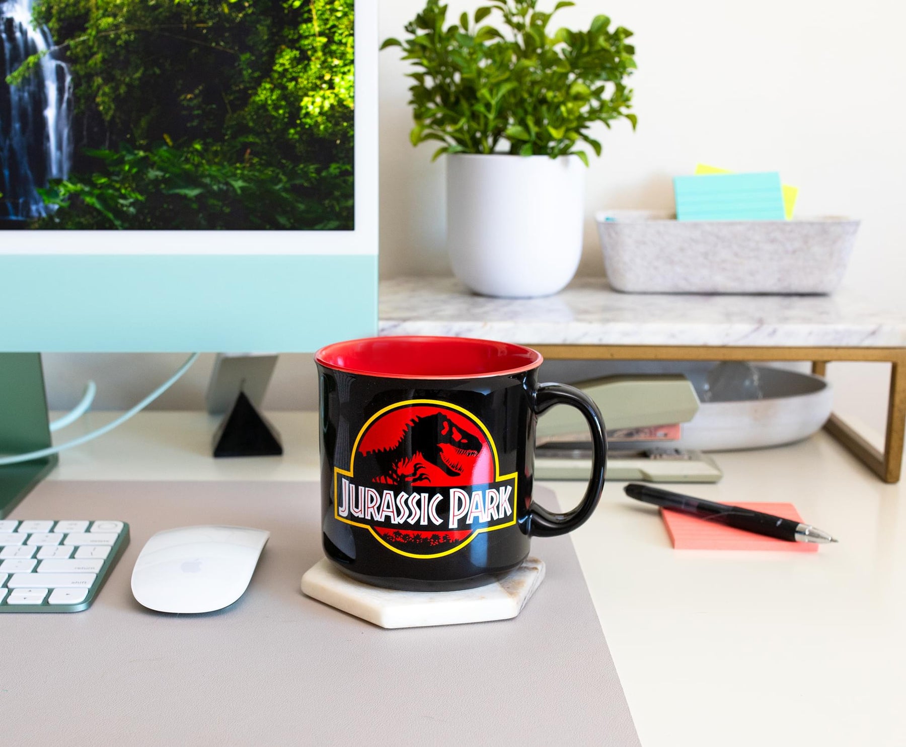 Jurassic Park Classic Logo Black Ceramic Camper Mug | Holds 20 Ounces