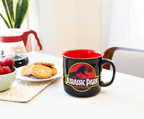 Jurassic Park Classic Logo Black Ceramic Camper Mug | Holds 20 Ounces