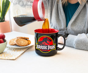 Jurassic Park Classic Logo Black Ceramic Camper Mug | Holds 20 Ounces