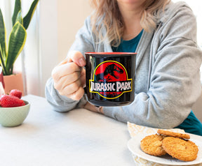 Jurassic Park Classic Logo Black Ceramic Camper Mug | Holds 20 Ounces