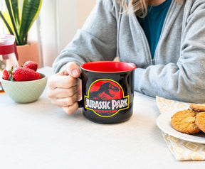 Jurassic Park Classic Logo Black Ceramic Camper Mug | Holds 20 Ounces