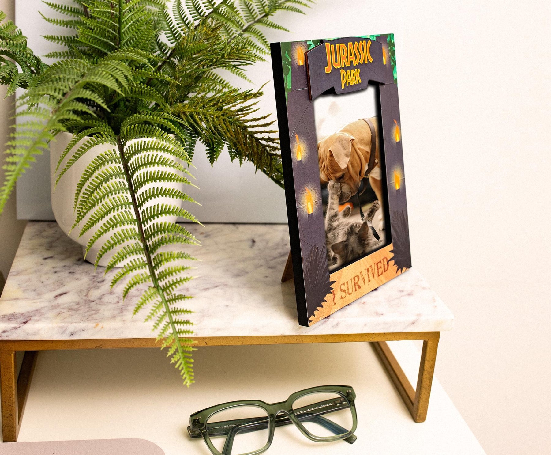 Jurassic Park "I Survived" Die-Cut Photo Frame | Holds 4 x 6 Inch Photos