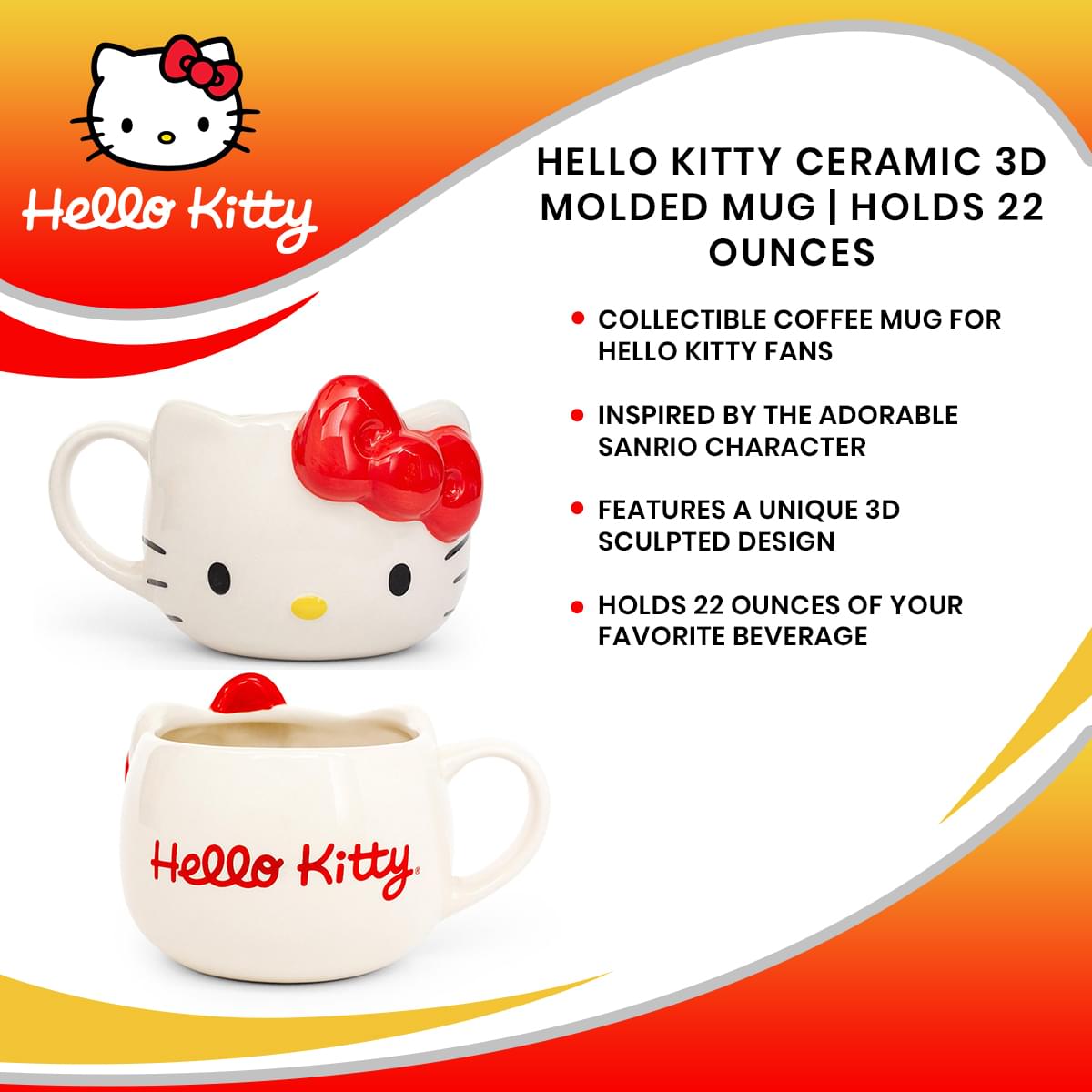 Hello Kitty Red Bow Ceramic 3D Molded Mug | Holds 22 Ounces