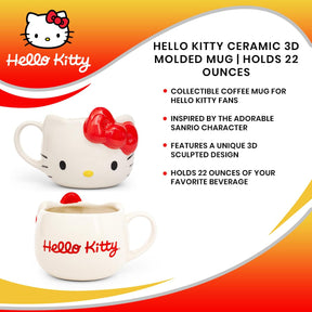 Hello Kitty Red Bow Ceramic 3D Molded Mug | Holds 22 Ounces