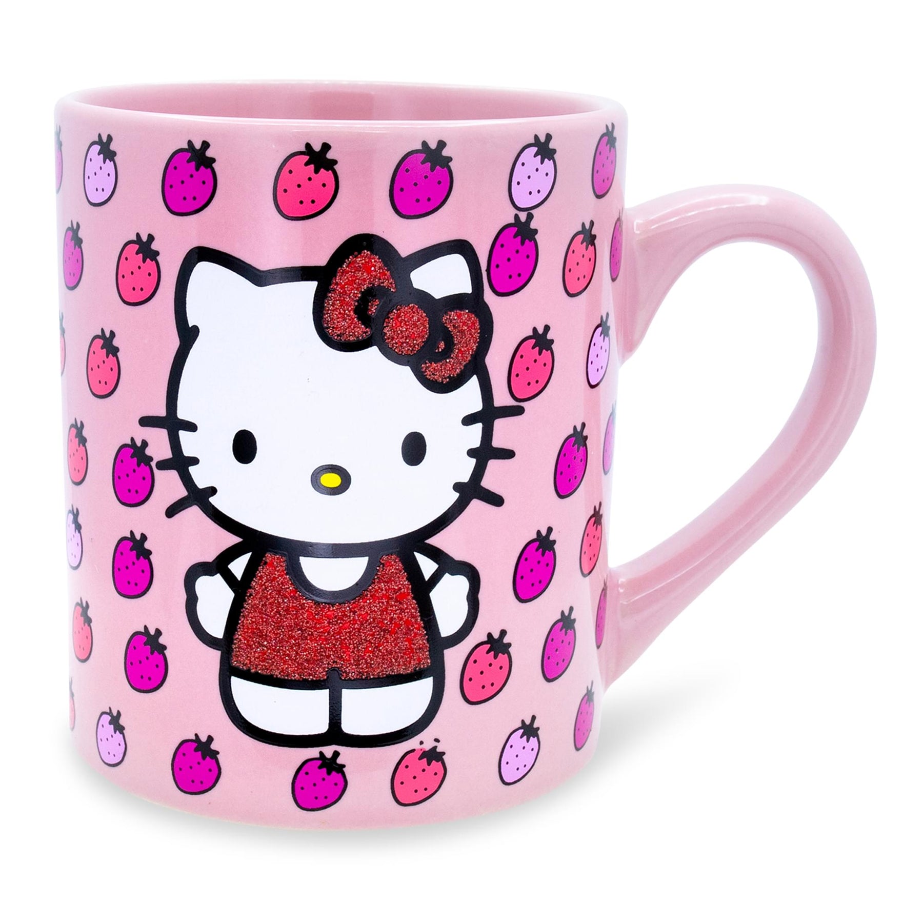 Sanrio Hello Kitty Glitter Strawberry Ceramic Mug | Holds 14 Ounces