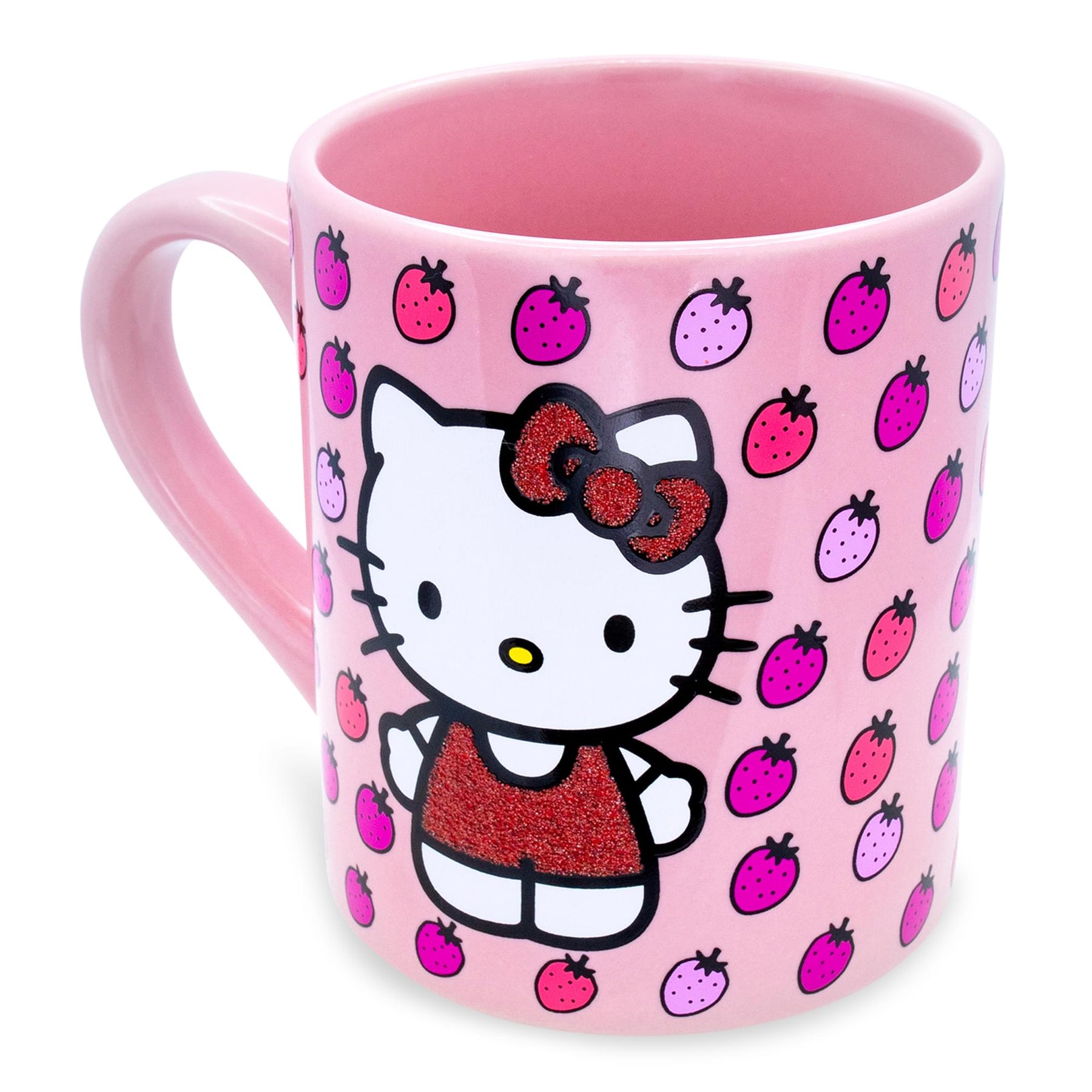 Sanrio Hello Kitty Glitter Strawberry Ceramic Mug | Holds 14 Ounces