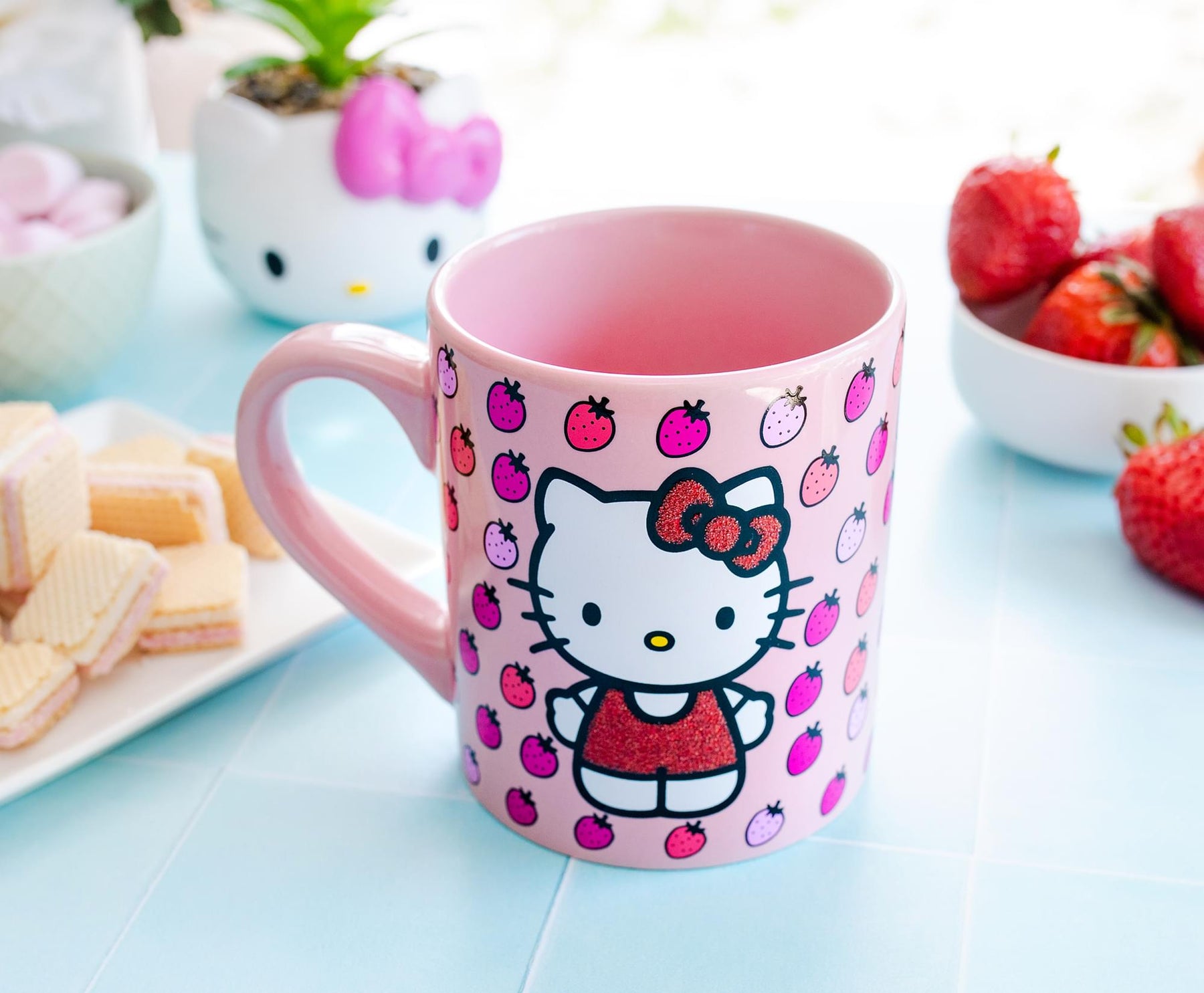 Sanrio Hello Kitty Glitter Strawberry Ceramic Mug | Holds 14 Ounces