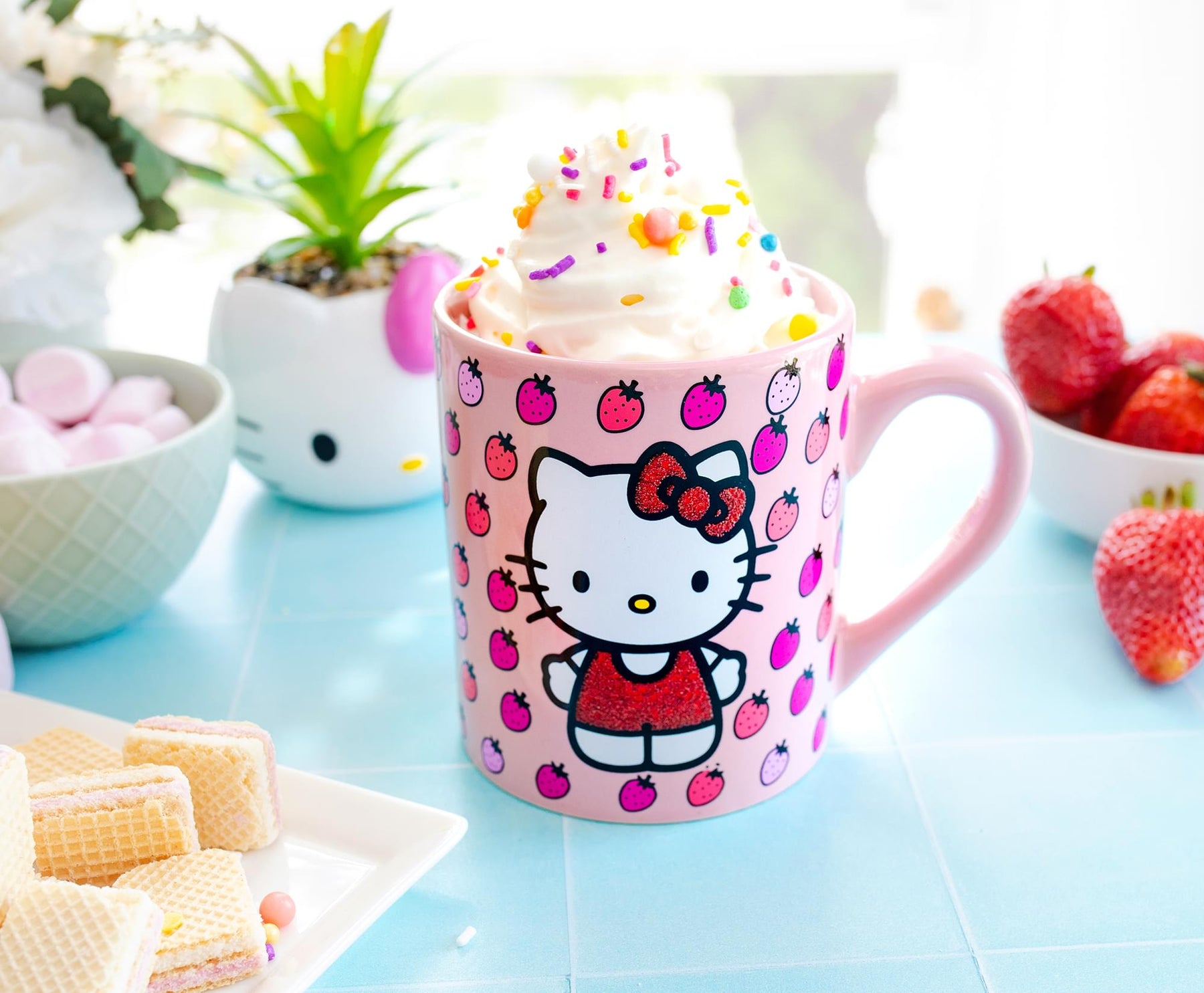 Sanrio Hello Kitty Glitter Strawberry Ceramic Mug | Holds 14 Ounces