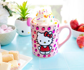 Sanrio Hello Kitty Glitter Strawberry Ceramic Mug | Holds 14 Ounces