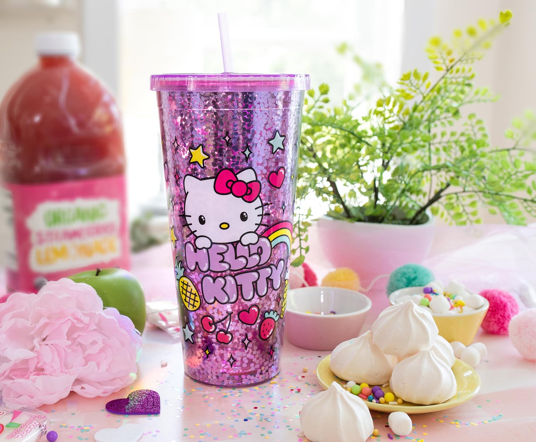  Silver Buffalo Sanrio Hello Kitty Face Carnival Cup With Lid  and Topper Straw