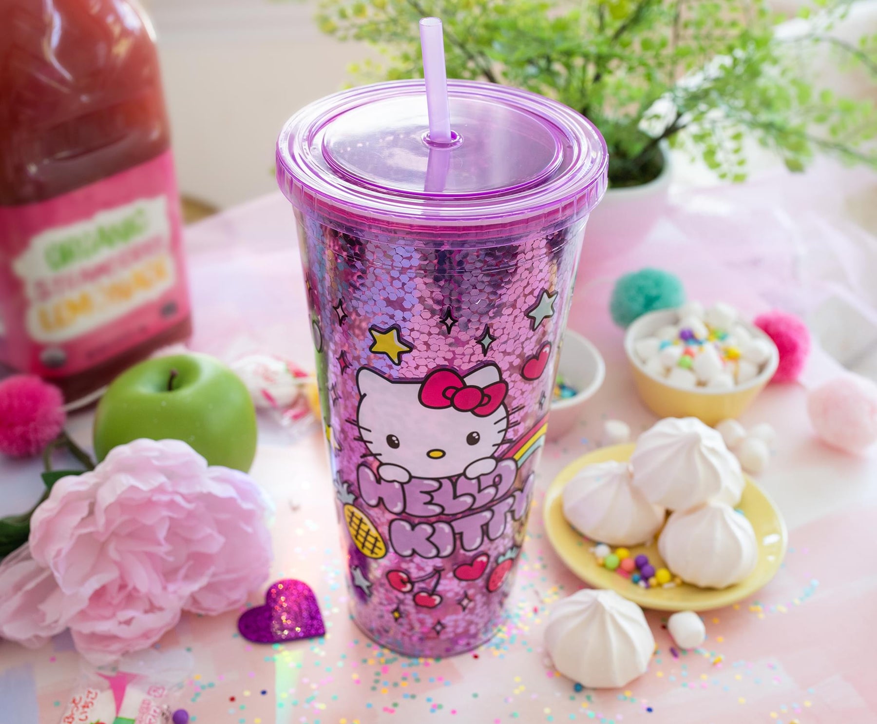Silver Buffalo Sanrio Hello Kitty Rainbow Confetti Carnival Cup With Lid  and Straw | 32 Ounces