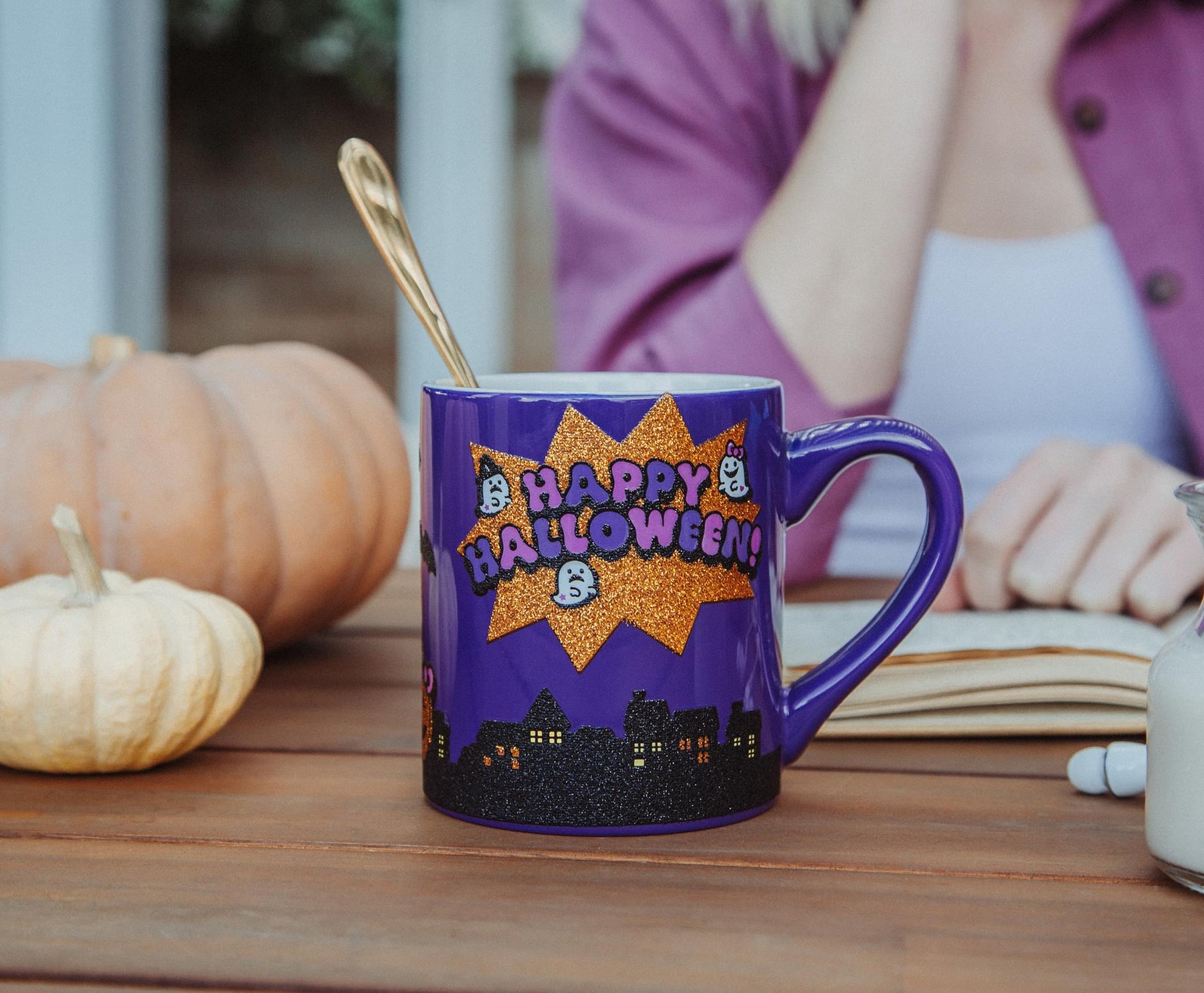 Sanrio Hello Kitty "Happy Halloween" Ceramic Glitter Mug | Holds 14 Ounces