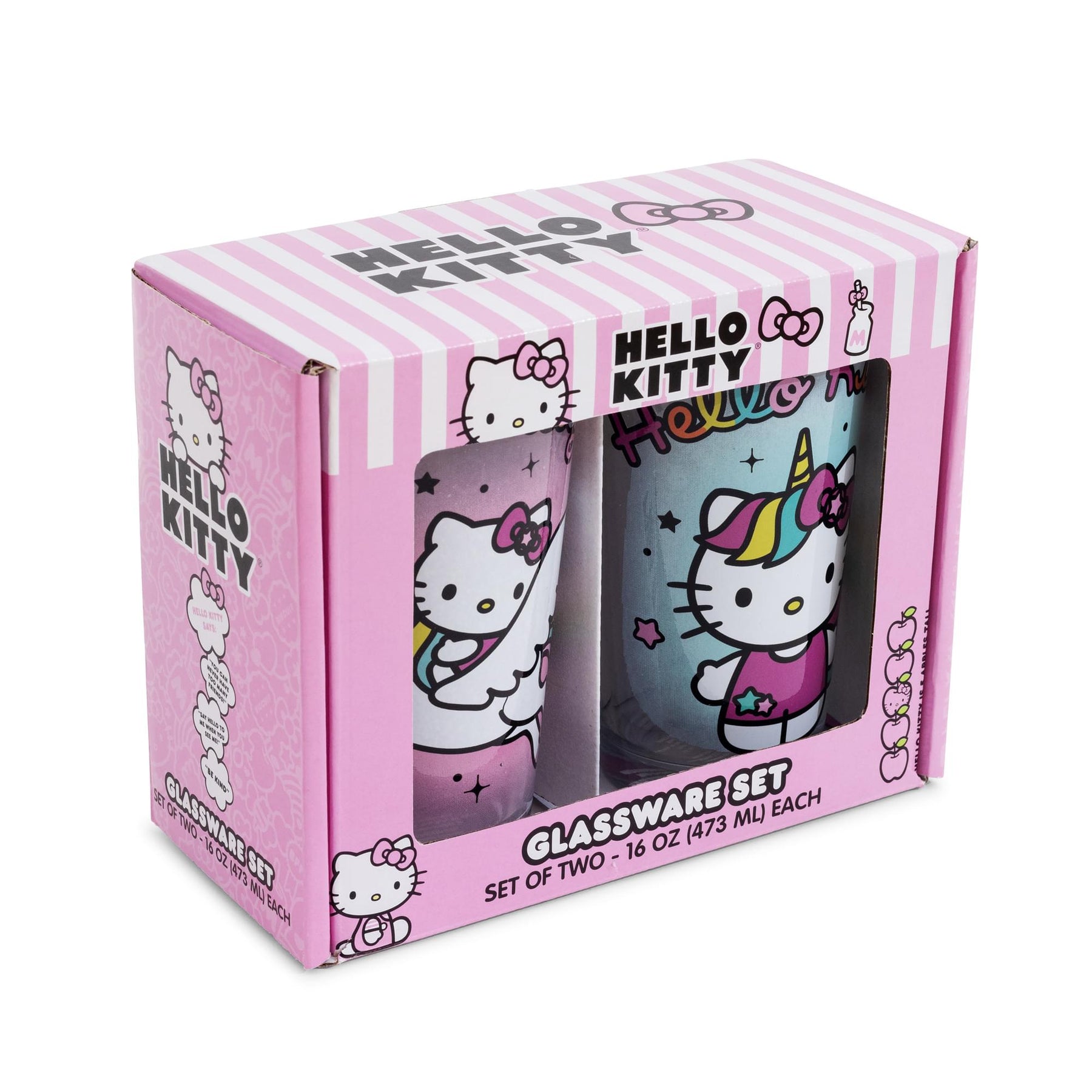 Sanrio Hello Kitty Unicorn 16-Ounce Pint Glasses | Set of 2