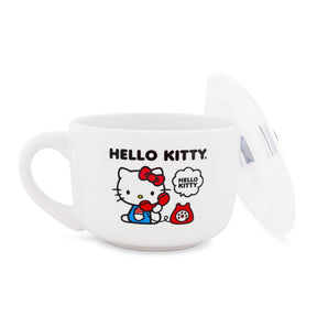 Sanrio Hello Kitty "How Are You?" Ceramic Soup Mug With Vented Lid | 24 Ounces