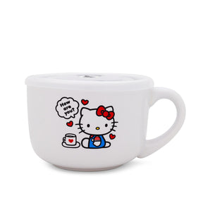 Sanrio Hello Kitty "How Are You?" Ceramic Soup Mug With Vented Lid | 24 Ounces