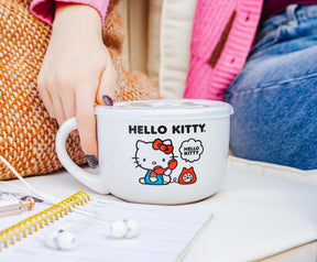 Sanrio Hello Kitty "How Are You?" Ceramic Soup Mug With Vented Lid | 24 Ounces