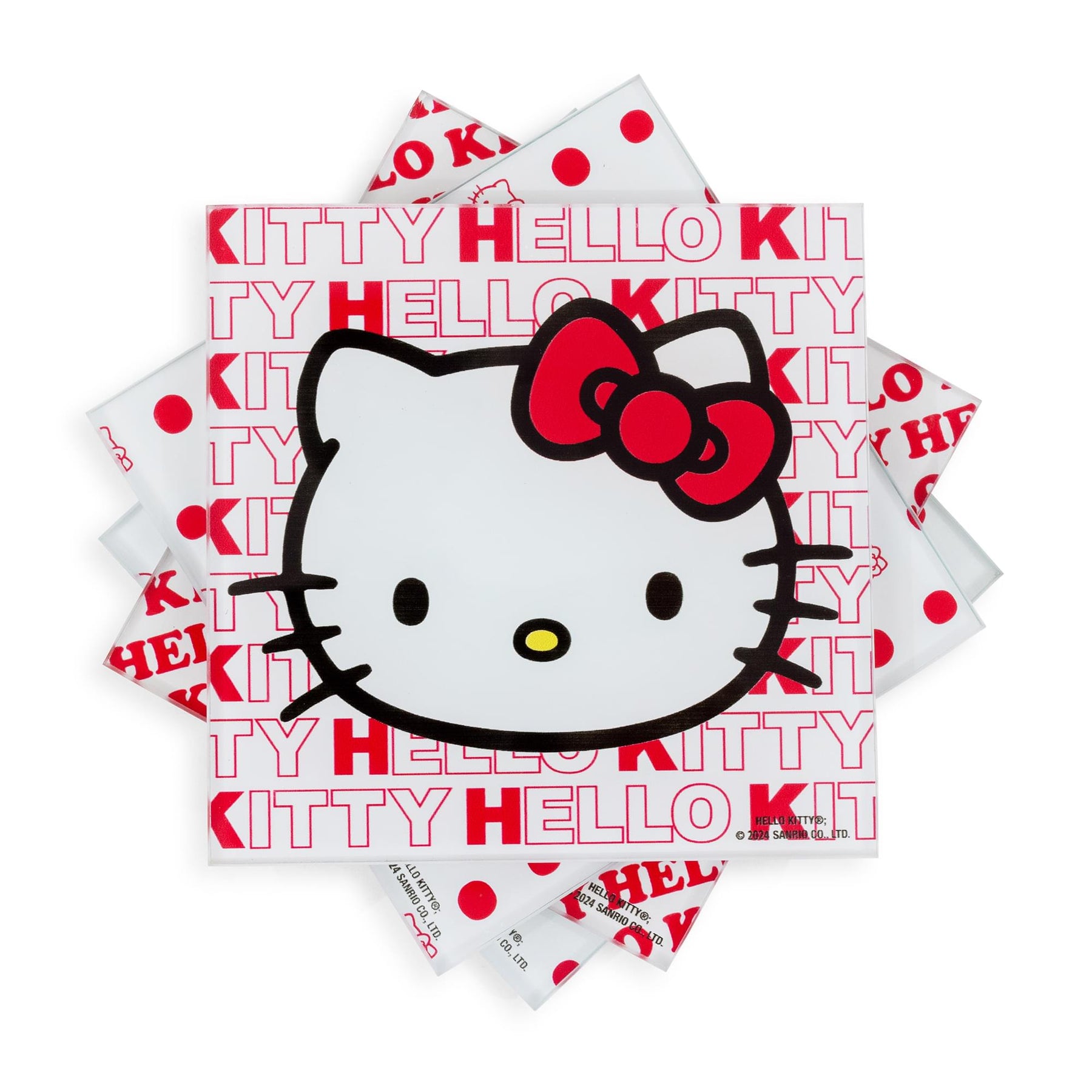 Sanrio Hello Kitty Red Bow Glass Coasters | Set of 4