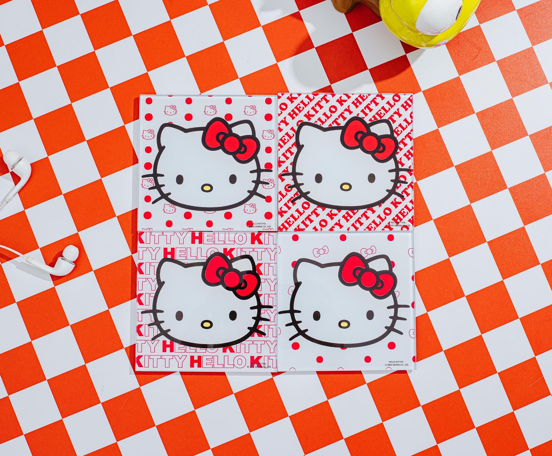 Sanrio Hello Kitty Red Bow Glass Coasters | Set of 4