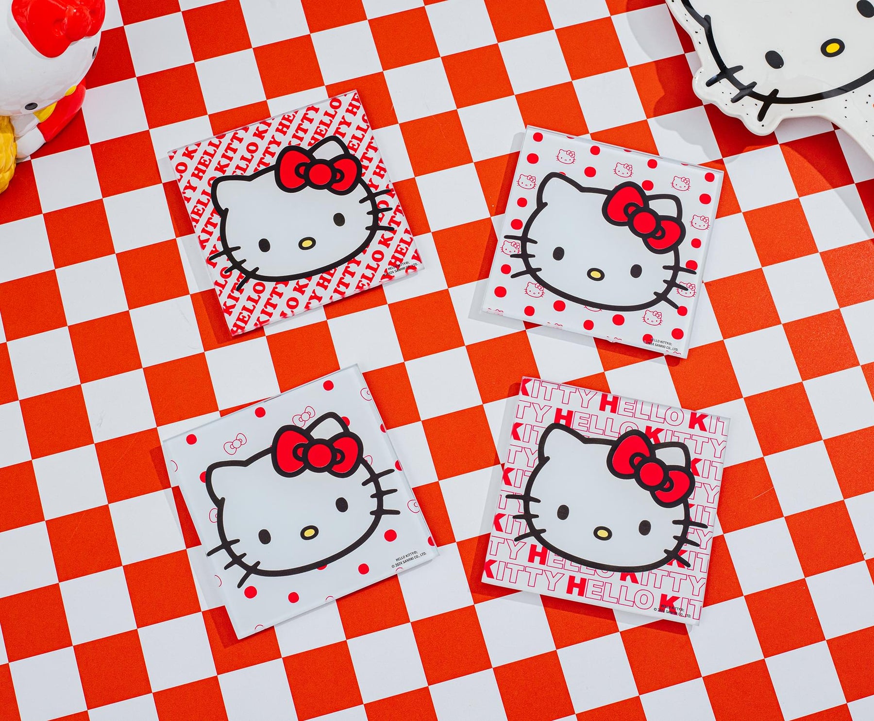 Sanrio Hello Kitty Red Bow Glass Coasters | Set of 4