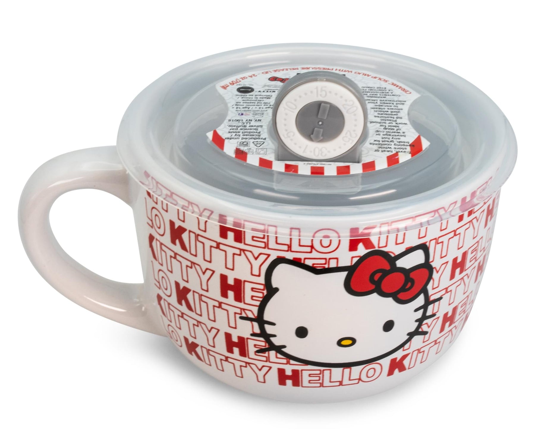 Sanrio Hello Kitty Red Ceramic Soup Mug with Lid | Holds 24 Ounces