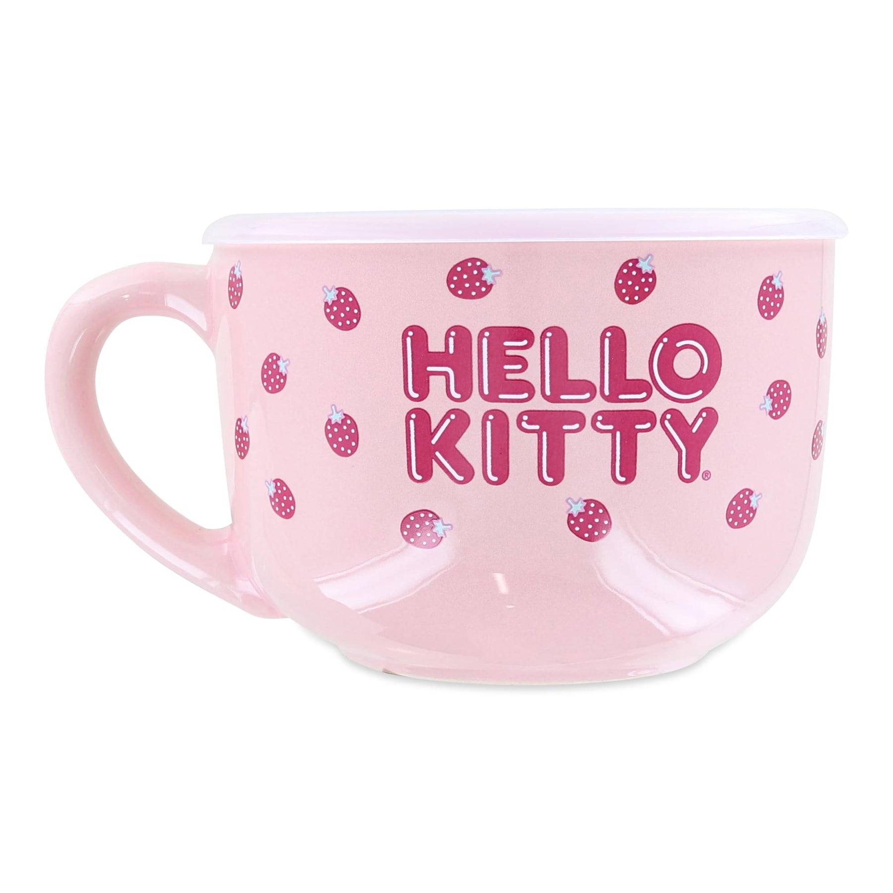 Hello Kitty Strawberries 25oz Ceramic Soup Mug with Vented Lid