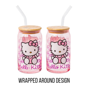 Sanrio Hello Kitty Glass Tumbler With Bamboo Lid and Straw | Holds 16 Ounces