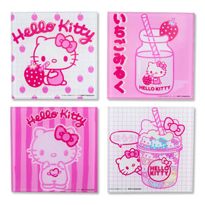 Sanrio Hello Kitty Strawberry Milk Glass Coasters | Set of 4