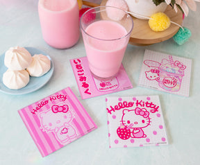 Sanrio Hello Kitty Strawberry Milk Glass Coasters | Set of 4