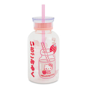 Sanrio Hello Kitty Strawberry Glass Milk Bottle With Straw | Holds 15 Ounces