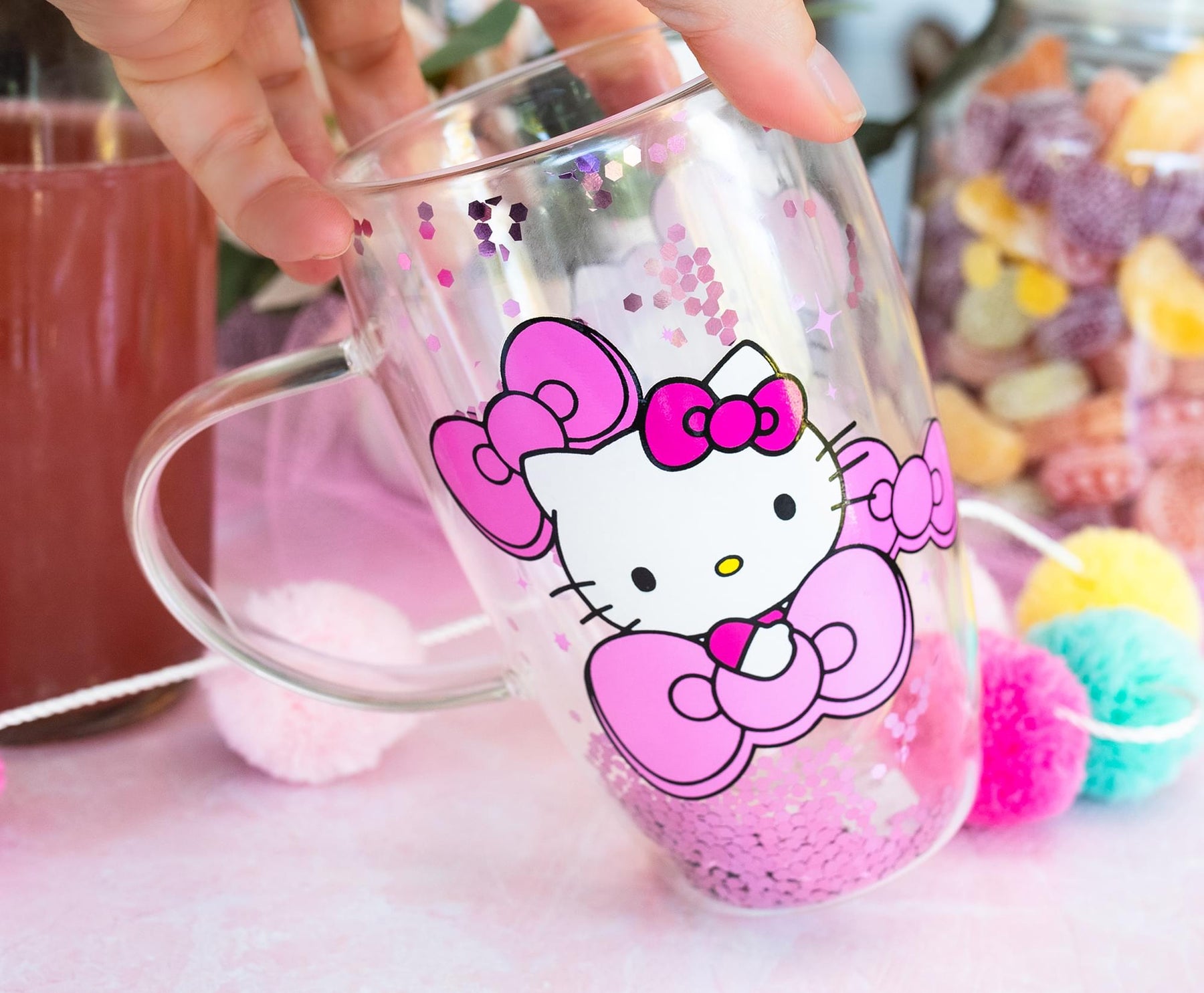Sanrio Hello Kitty Unicorn Glass Mug with Glitter Handle | Holds 14 Ounces