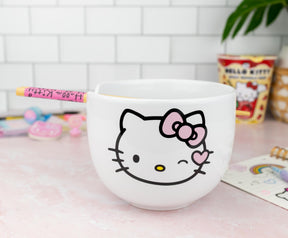 Sanrio Hello Kitty Winking 20-Ounce Ceramic Ramen Bowl With Chopsticks