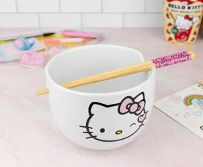 Sanrio Hello Kitty Winking 20-Ounce Ceramic Ramen Bowl With Chopsticks