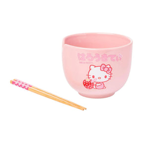 Sanrio Hello Kitty Strawberry Milk 20 Ounce Ceramic Ramen Bowl with Chopsticks