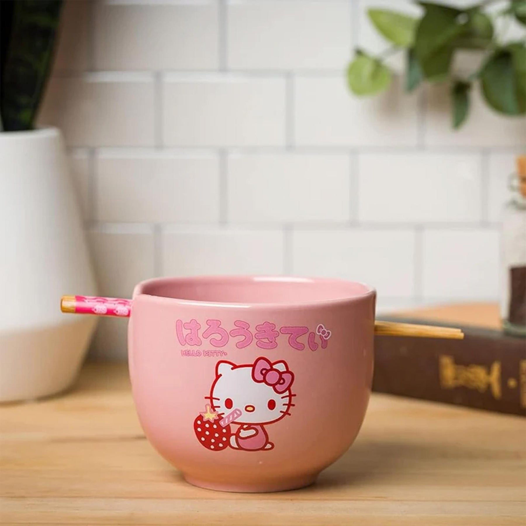 Sanrio Hello Kitty Strawberry Milk 20 Ounce Ceramic Ramen Bowl with Chopsticks